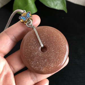 水玉冰魄天然太阳石平安扣毛衣链 金砂光吊坠 项坠