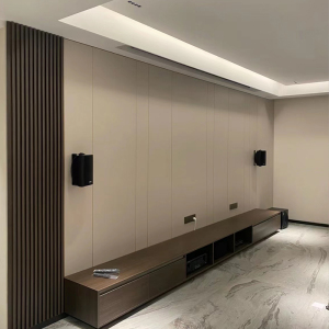 格栅电视背景墙硬包现代简约轻奢新中式沙发卧室床头客厅背景定制