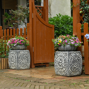 阳台花园布置别墅门口大花盆仿石墩子水泥花槽底座户外庭院花坛