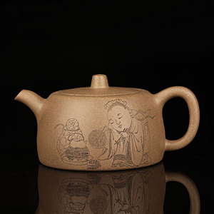 000人付款淘宝工艺师张重庆刻绘静观图紫砂壶 宜兴精品手工壶 原矿