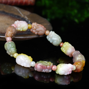 盐源貔貅手串玛瑙手链女男天然老矿雕刻七彩俏色满肉情侣闺蜜礼物