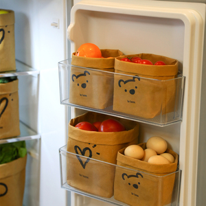 日本牛皮纸袋可水洗冰箱收纳盒水果蔬菜收纳保鲜袋防水卡通食品袋
