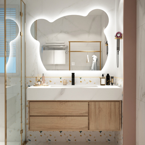 小熊镜子浴室柜组合卫生间洗脸池洗手台洗漱盆现代简约岩板一体盆