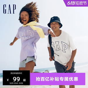 Gap男女装2024夏季新款纯棉字母logo圆领短袖T恤基础款上衣
