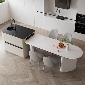 岩板岛台餐桌一体简约多功能开放式厨房中导台带水槽碗篮橱柜定制