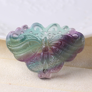 天然原石雕刻彩萤石蝴蝶吊坠项链毛衣链暖宫石治愈正能量水晶包邮