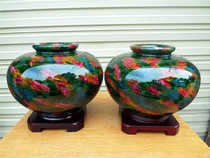 台湾七彩玉花瓶摆件聚宝盆葫芦花莲七彩玉石花瓶商务送礼客厅摆设