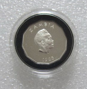 赞比亚1985年联合国40周年50恩韦银币,少见