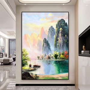 notareart手绘油画《山水桂林》风景客厅背景墙装饰画玄关挂画