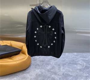 正品潮牌chrome hearts克罗心十字架皮字母加绒风衣男女夹克外套