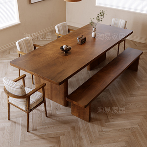 北欧全实木创意餐桌椅组合原木长条桌工作台家用餐书一体吃饭桌