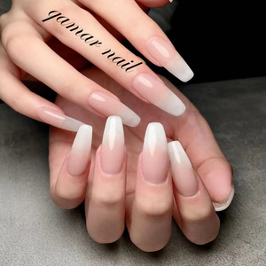 白色渐变裸色欧美风美甲成品指甲贴梯形可穿戴假指甲显白手工甲片