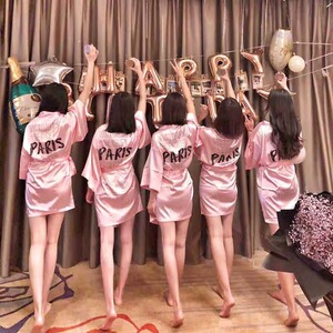 睡衣趴体闺蜜生日派对性感睡裙女网红同款粉色聚会姐妹装扮晨袍