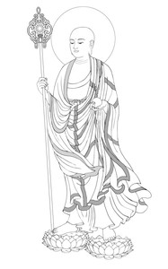 地藏 佛像 佛教 地藏菩萨 地藏王线描 白描 佛画