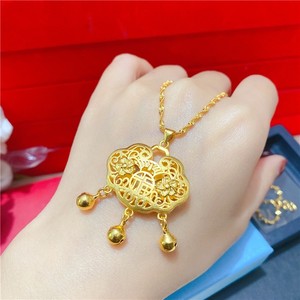 官网老凤祥和越南沙金如意平安锁项链女锁骨链仿真黄金色长命金锁