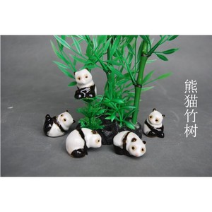 萌萌哒可爱熊猫套装陶瓷小摆件微型仿真竹树塑树生态瓶造景装饰