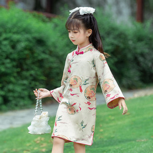 儿童旗袍新款春秋女童中国风改良古装连衣裙女孩鹿皮绒汉服唐装仙