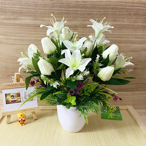 精品郁金香百合花束绢花仿真花客厅花卧室餐桌桌面摆件装饰花假花