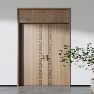 现代简约雕刻造型烤漆实木门双开门带门头板通顶门对开门木门定制