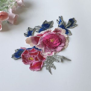 saskia立体牡丹花朵刺绣布贴旗袍衣服裙装饰辅料大补丁花片手工缝