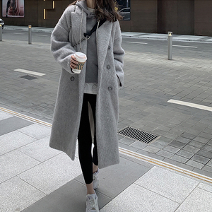 欧洲站灰色毛呢大衣女