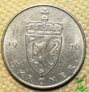 挪威 1976年5克朗29.5mm 外国硬币钱币外币收藏005