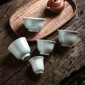 景德镇 中式仿古釉闻香杯主人杯品茗杯青瓷单杯功夫茶具 礼盒装