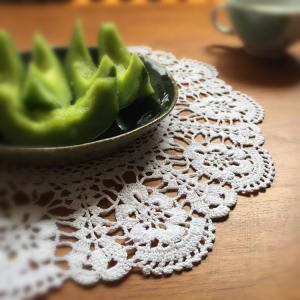 细钩针波浪边儿花朵圆形餐垫 装饰垫 花瓶垫 盖巾