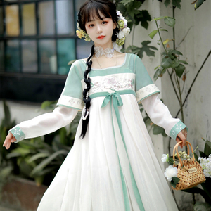 桃花鱼原创汉服中国风汉元素连衣裙清新绣花日常改良齐胸襦裙春夏