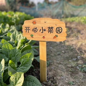 实木菜园插地牌幼儿园种植区提示牌户外植物标签牌花园标识牌定制