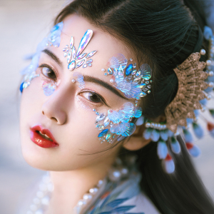 901人付款天猫贴脸饰品古风鲛人妆贝壳鱼鳞片人鱼泪妆汉服珍珠美甲