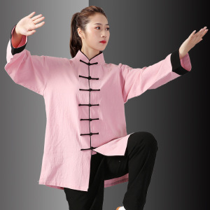 秋冬加厚棉麻皱太极服女亚麻武术中老年练功服男晨练武术服装新款