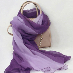 春夏桑蚕丝纱巾拼紫色深浅渐变围巾真丝巾长款外搭披肩秋冬保暖女