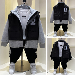 男童秋装套装2021新款儿童帅气时髦小童春秋季卫衣假两件套洋气潮