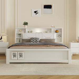 中式全实木床白色现代简约1米5/1.8米橡木青少年储物婚床双人大床