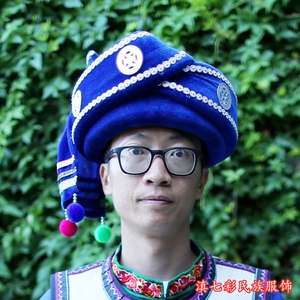 精品彝族傣族帽 彝族男士牛角帽 带角民族大帽子葫芦丝演出帽男款