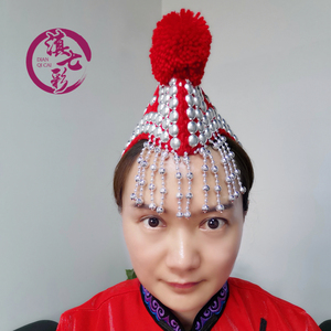 新款彝族女帽 彝族公鸡帽 鸡冠帽 大红色彝族烟盒舞蹈服饰