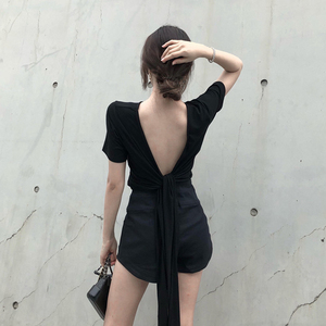 后背小心机露背上衣女生性感衣服镂空暴露漏背设计感t恤百搭宽松