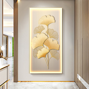 轻奢银杏叶入门玄关装饰画现代简约金色led灯进户门走廊过道挂画