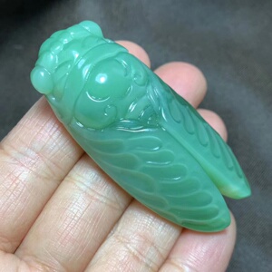 保真新疆和田玉碧玉粉青籽料玉蝉吊坠子苏工精雕金蝉挂件可定制