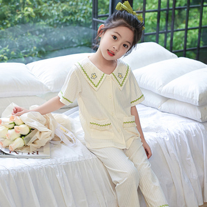 儿童睡衣夏季女童棉短袖长裤薄款可爱中大童装公主女孩家居服套装