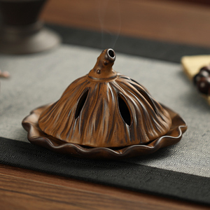 禅意复古莲蓬盘香炉檀香创意陶瓷香薰炉家用室内中式茶道摆件沉香