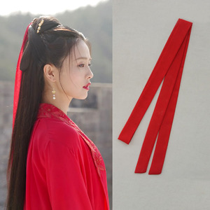 白鹿同款红色飘带细长发带发绳周生如故红装少女古风发饰
