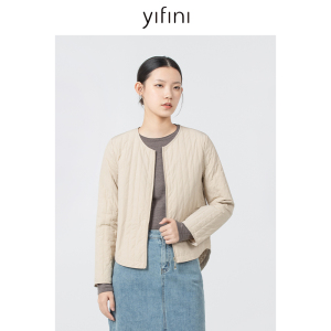 Yifini/易菲宽松短款棉服女春秋新款薄款圆领百搭小外套棉衣