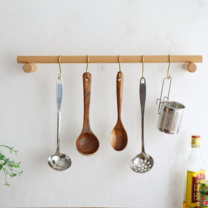 厨房实木可移动排钩挂杆墙壁锅铲勺子免打孔置物架壁挂厨具收纳