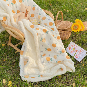 小橘子~双层羊羔绒毛毯可做被套小清新午休毯保暖汽车多功能盖毯