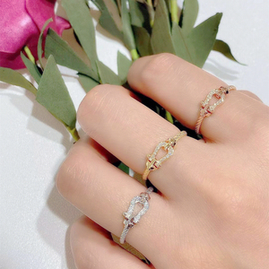 fred 弗雷德force 10新款戒指 18k玫瑰金 小号半镶钻 马蹄扣指环