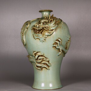 宋汝窑堆塑云龙纹梅瓶    古董古玩收藏真品包老保真老瓷器