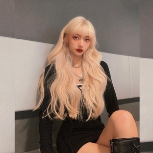 白金色假发网红女团羊毛卷rose同款发色全头套长发白金色假头发