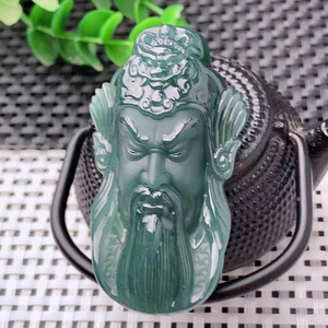 翡翠关公吊坠冰蓝水料真玉佩缅甸天然翡翠老坑a精雕翡翠头像关公